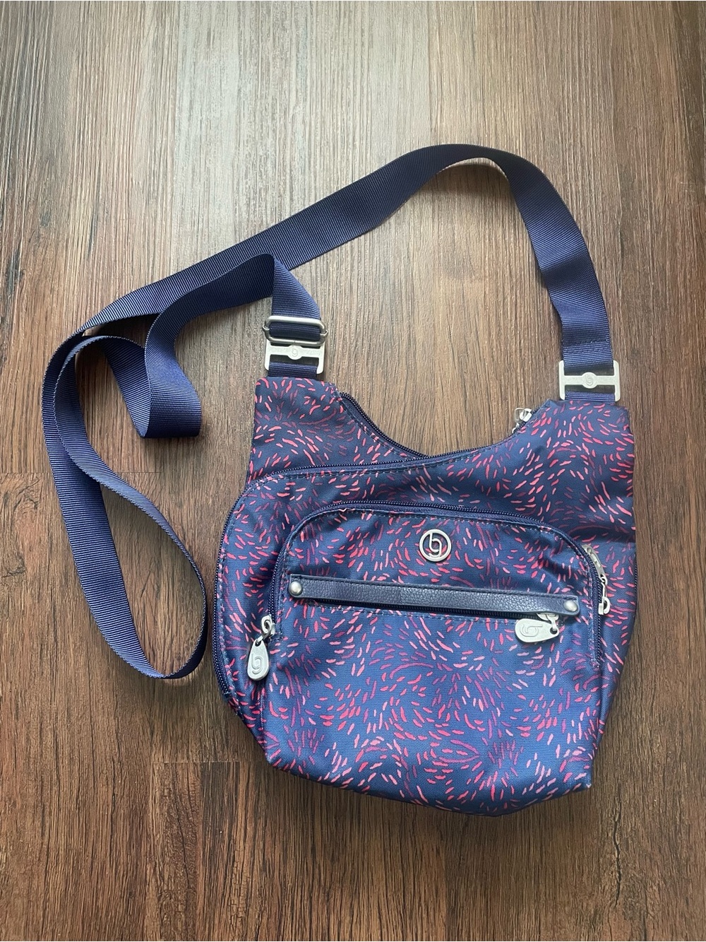 Baggallini Charlotte Navy Blue Fireworks Floral RFID Crossbody Purse Bag 10x9โ